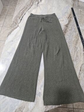 Aerie Waffle Knit Wide Leg Lounge Pants Women’s Small Green Boho Stretch